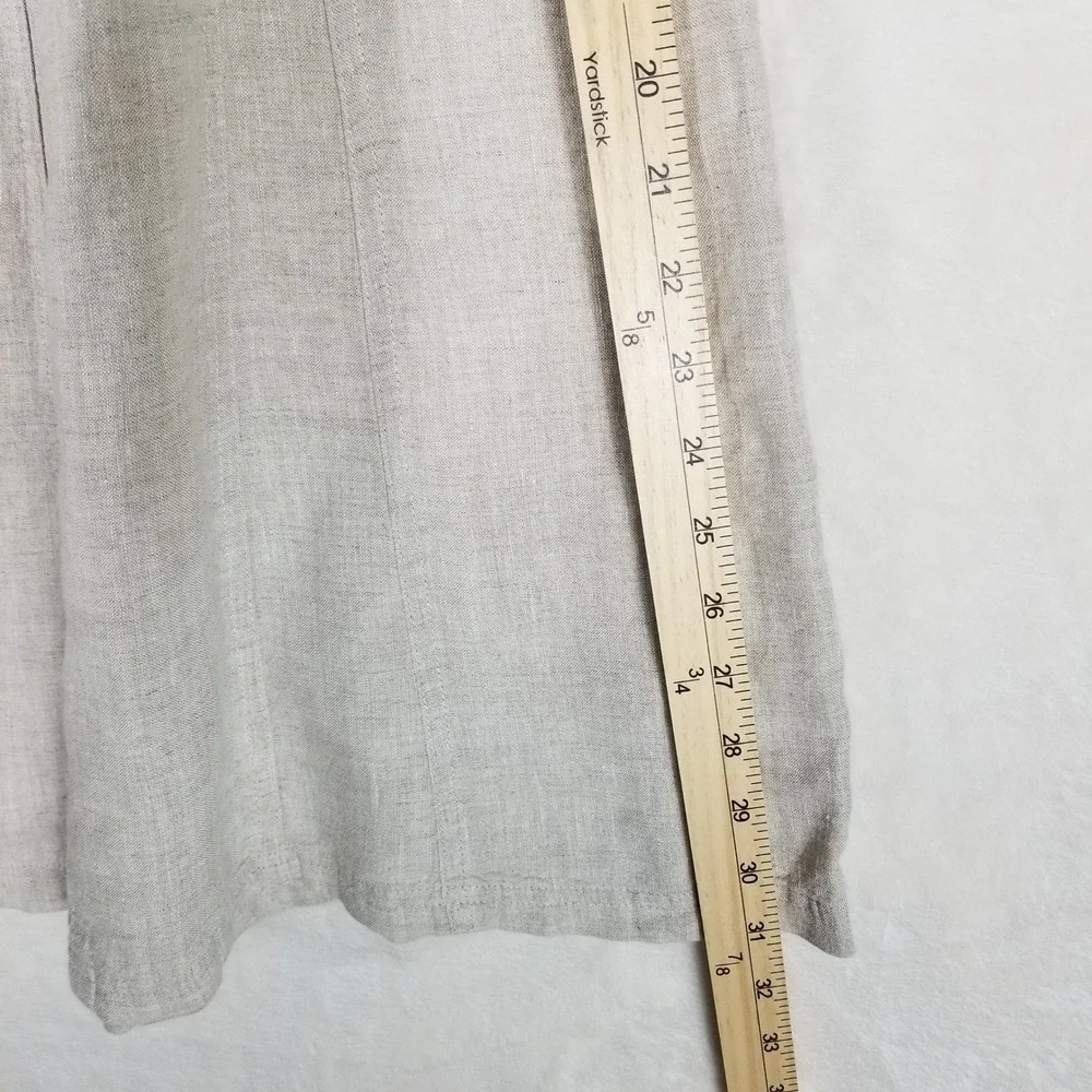Talbots Linen Skirt Womens 14 Beige Irish Linen A-Line Midi Side Tie Zip
